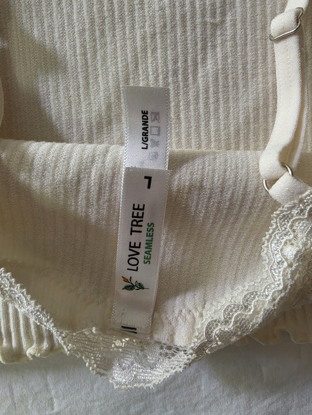Love Tree Ribbed Knit Cropped Cami Tank Top Lace Trim Cream Large - Picture 6 of 8